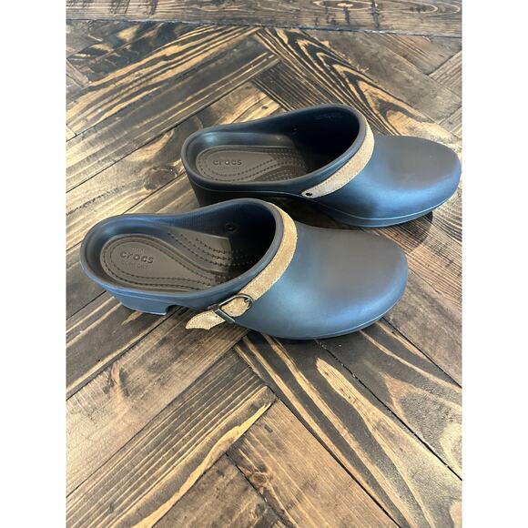 Crocs Sarah Clog Mule Dual Comfort Expresso Rubber Suede Women 10 Neutral Hobbit - Picture 8 of 13